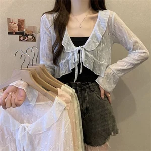 Womens Casual Blouse featuring Elegant Shawl Style and Charming Ruffle Details - Picture 1 of 22