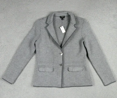 Blazer Talbots Mujer Petite P Gris Espiga Pura Lana Merino Tejido Chaqueta Foto 1 de 4