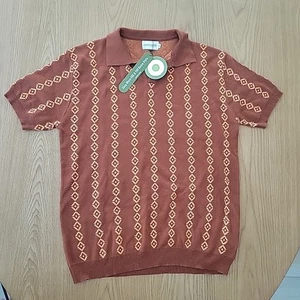 NEW OxKnitStore Retro 70s Vintage Inspired Polo Pull On Collared Shirt Men's XL - Picture 1 of 9