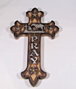 Western Cowboy and Horse Pray Memorial Rustic Wall Cross 12" X 7" - Picture 1 of 9