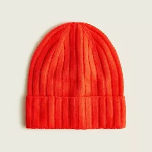 J.Crew 100% Cashmere Ribbed Beanie Vibrant Red OS - NWT - Picture 1 of 3