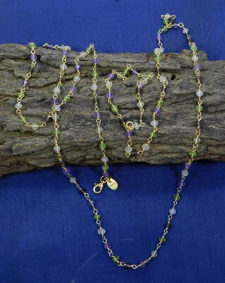 925 Silver Gold Plated Labradorite Beads Necklace 36" Handmade Gemstone Jewelry - Image 1 of 4