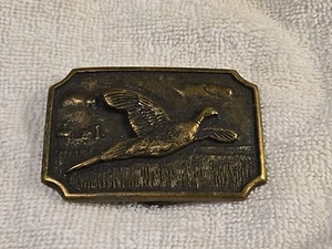 Vintage Flying Pheasant Solid Brass Belt Buckle 3 1/4" L X 2 1/8" W - Picture 1 of 8