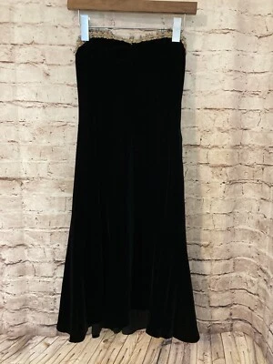 Vestido Shoshanna para mujer 4 sin tirantes negro terciopelo y seda fluido dorado bordes deshilachados Foto 1 de 4