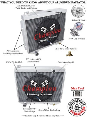 2 Row DR Champion Radiator,16" Fan-1957-1959 Ford Courier Sedan Delivery V8 Eng - Image 1 of 4
