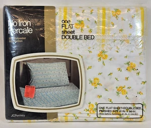 VTG JC Penney Yellow Floral W/ Lace No Iron Percale One Flat Sheet Double Bed - Picture 1 of 12