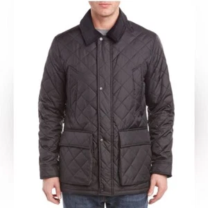 COLE HAAN Men Quilted Barn Chore Coat Jacket Corduroy Collar Large Elbow Patch - Picture 1 of 16