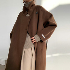 Long Sleeve Casual Vintage Belt Long Autumn Wool Blend Woolen Coat  Korean Style