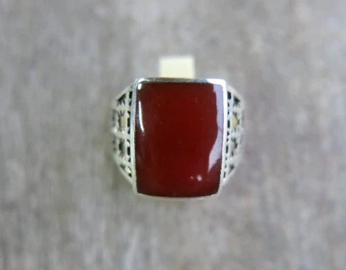Anillo ágata cornalina piedra roja plata de ley 925 sello cuadrado talla 11 Foto 1 de 4
