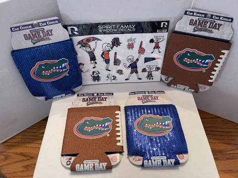 NCAA Florida Gators Set of 4 Game Day Outfitters Can Koolies w/Set of Decals NEW Cover