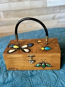 RARE Design | Enid Collins of Texas Glitterbugs Wooden 1960s Handbag - Picture 1 of 14