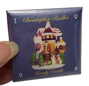 VTG Christopher Radko Candy Castle Christmas Ornament Pin-Back Button Metal 2" - Picture 1 of 3