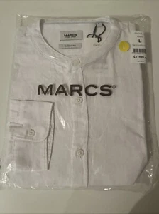 MARCS Men Long Sleeved Button Shirt Frankly Linen Size Large White - Picture 1 of 4