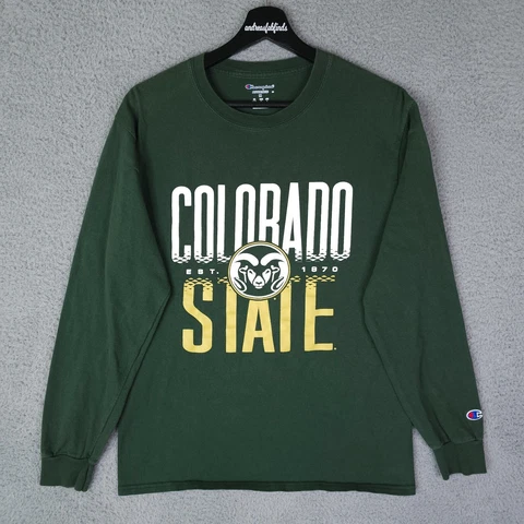 Colorado State Rams Mens Shirt Medium Green Long Sleeve Graphic Champion Tee Cover