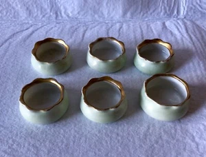 Vintage (6) SALT CELLARS CZECHOSLOVAKIA Scalloped Mint Green With Gold Scallop - Picture 1 of 4
