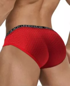 New Men's Sexy Red Mesh Butt Lifting V-Front Bikini Brief w/Contoured Pouch- Gay - Picture 1 of 5
