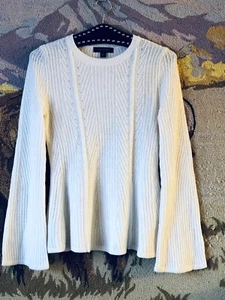 Ann Taylor Sz XS Women's Sweater Peplum Wool Blend Ivory Long Bell Sleeve - Picture 1 of 9
