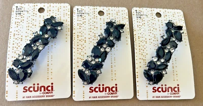 Scunci Barrette Black Silver Bead Rhinetones Formal Hair Clip Lot of 3 New 3.5" - Image 1 of 4
