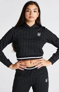 SikSilk Girls Black Pinstripe Cropped Hoodie 11-12 Years - Picture 1 of 5