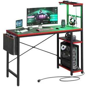 Bestier Gaming Station Vibrant LED Lamp Table W/Shelves Outlets USB Ports, Black - Picture 1 of 6