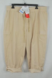 Emily Daniels Poplin Capri Pants Womens XL Khaki Elastic Drawstring Stretch NWT - Picture 1 of 6