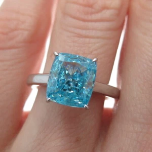 DSMK 925 Sterling Silver Blue Cushion-Cut Shaped C Z Ring Size 6 - Picture 1 of 8