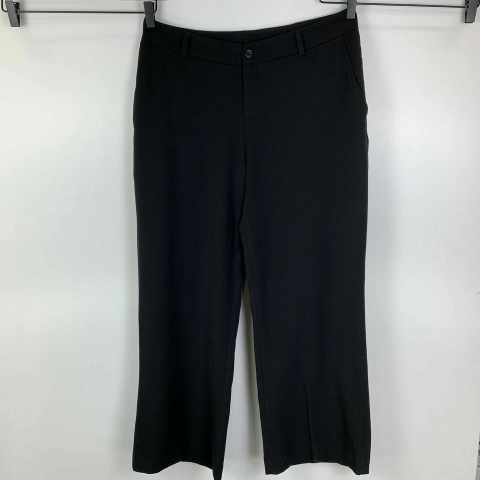 Pantalón de vestir Monroe And Main negro frente plano curvilíneo bolsillos con solapa elástico para mujer 12 Foto 1 de 4