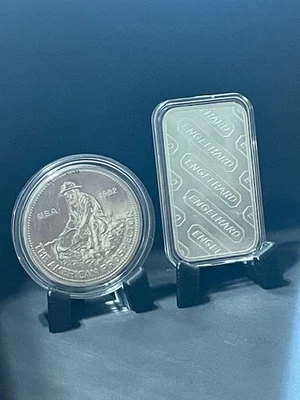(1) - Johnson Matthey PLATA 1 OZ. BAR & (1) - 1986 ENGELHARD 1 OZ. Ronda de plata Foto 1 de 2