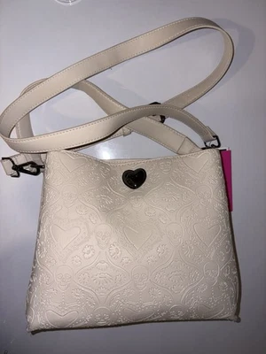 NEW Betsey Johnson Embossed Skull Crossbody Bag in Cream/ White - Image 1 of 3