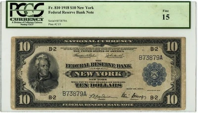 FR.810 $10 1918 Federal Reserve Bank Note New York F15 PCGS Currency 950750-43 - Image 1 of 3