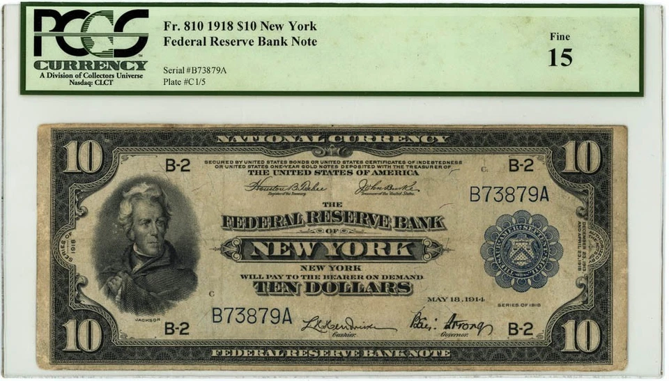 FR.810 $10 1918 Federal Reserve Bank Note New York F15 PCGS Currency 950750-43 - Image 1 of 3