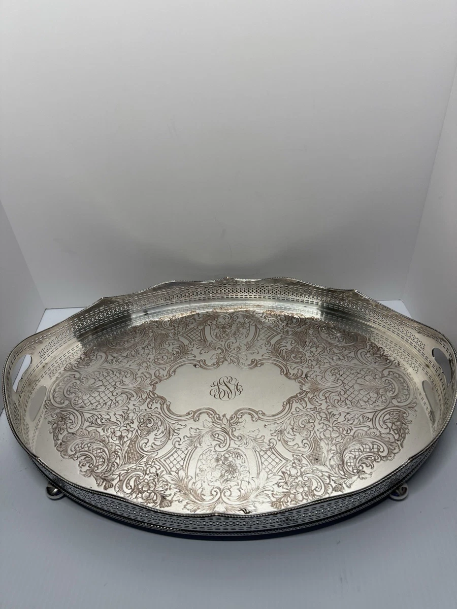 なー　英国 アンティーク Barker Ellis シルバープレートトレイ なー 英国 アンティーク Barker Ellis シルバープレートトレイ なー