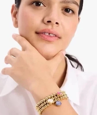 3 Kate Spade STONE CHARM BEADED STETCH BRACELETS GOLD THREE COLORS NWT $68 Each - Image 1 of 4