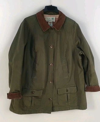 VTG L L Bean Barn Coat Men's 2XL Cotton Twill Green Corduroy Collar Chore Jacket - Image 1 of 4