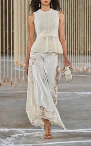 Ulla Johnson Maxi Silk Cressida Lace-Trimmed Skirt in Celadon size 4 - Picture 1 of 12