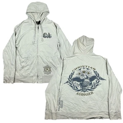 Christian Audigier молнии куртка с капюшоном армия излишки Eagle бежевый Y2K размер 2XL - Изображение 1 из 4