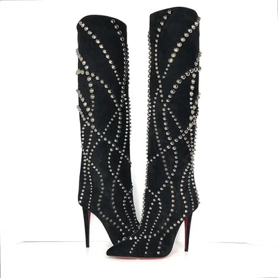 Christian Louboutin Astrilarge Botta Pika 100 Black Suede Thigh High Boots 39 - Image 1 of 4