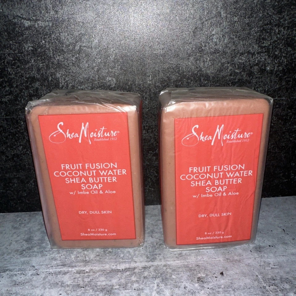 2 Lot Shea Moisture Fruit Fusion Coconut Water Bar Soap 8oz Shea Butter Dry Skin - Image 1 of 1