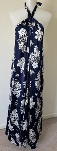 NEW Elan Halter Neck Maxi Dress Floral Sleeveless Womens Medium Blue - Picture 1 of 8