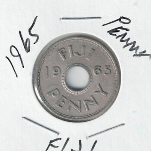 1965 Fiji Circulated Penny QEII & Center Hole Divides Date!