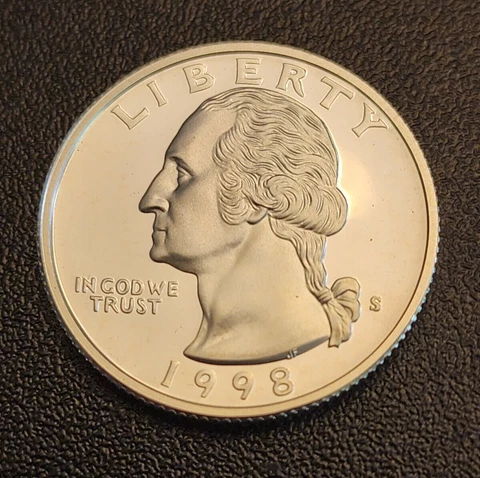1998 S Silver Proof Washington  Quarter- FROM US PROOF SET - Free Shipping Cover