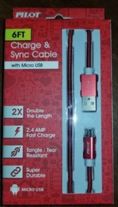 Pilot Geflochtenes Lade- & Sync-Kabel Micro USB Rot 6 Fuß Android SCHNELLLADUNG - Bild 1 von 2