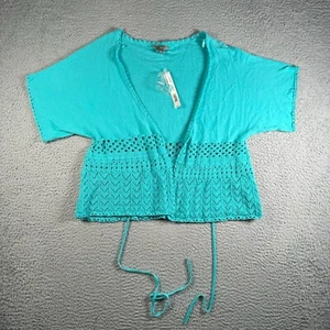 Apt. 9 Sweater Womens Large Cyan Blue Open Front Cardigan Tie Short Sleeve NWT - Picture 1 of 11