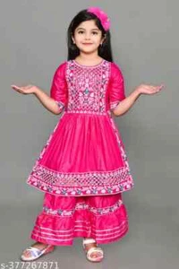 Indian Kids for Diwali Dress for Girls Kurti Pant Set-RED - Picture 1 of 6