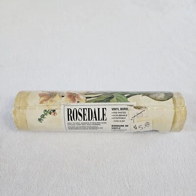 Vintage Rosedale Vinyl Floral Butterfly Bee Wallpaper Border Sealed England 5yds - Image 1 of 4