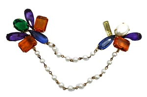 Sweater Shawl Crystal Pearl Collar Chain Tassel Brooch Pin Jewelry Decor - Picture 1 of 5