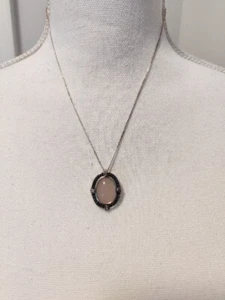 Rose Quartz 925 Sterling Silver Necklace 18" Oval Pendant Stone with Box - Picture 1 of 9
