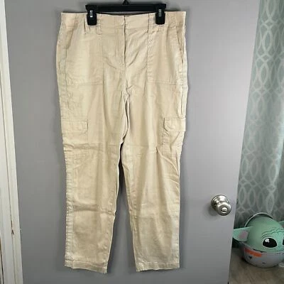 Chicos 女式 0 亚麻混纺工装口袋棕褐色卡其色裤子 — 第 1/4 张图片