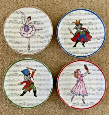 Ret 2013 雅芳胡桃夹子芭蕾舞团7英寸食欲甜点盘4件套收藏品 — 第 1/4 张图片