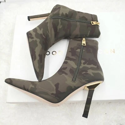 Good American Camouflage Point Toe Ankle Boot Green Neoprene Leather Womens 7 - Image 1 of 4